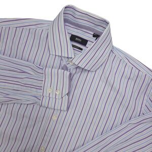 BOSS‎ Hugo Boss Striped Dress Shirt 15.5 32/33 Regular Fit Purple Blue